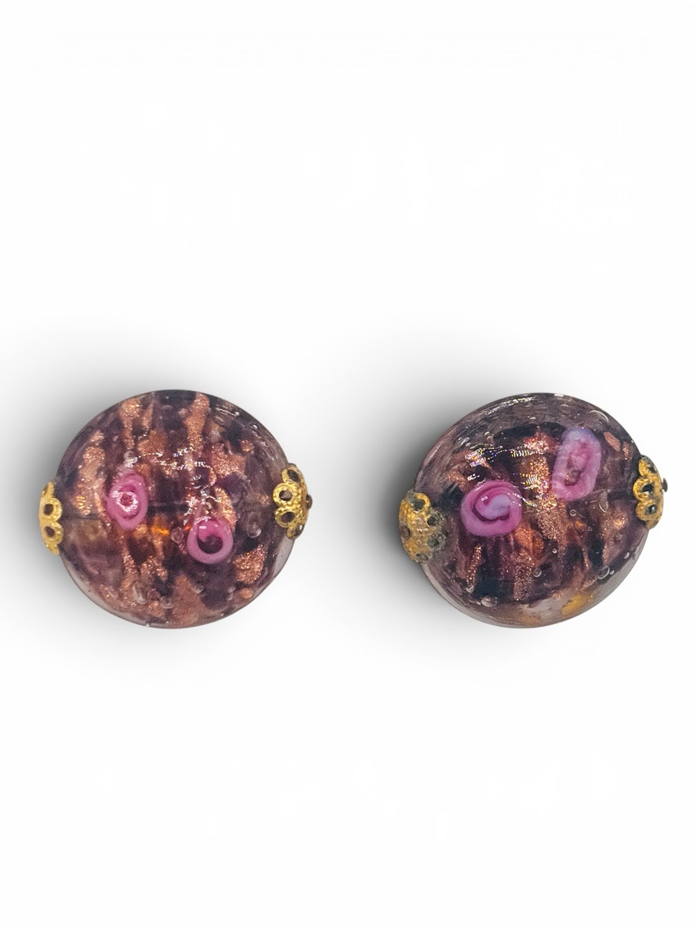 Handmade Vintage Murano‎ Glass Pink Floral Clip-On Earrings